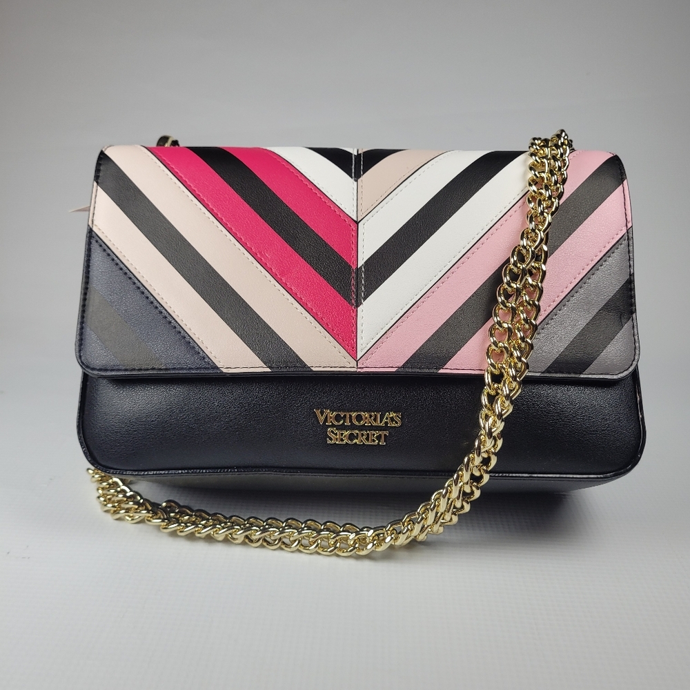 NWT Victoria's Secret Shoulder Crossbody Chevron Multicolor Bag Gold Chain Strap